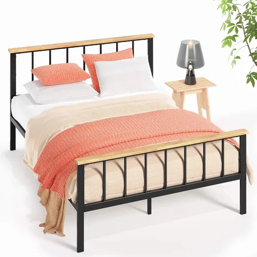 Vista 12 de ZINUS Olivia - Marco de cama de plataforma de metal y bambú, no necesita somier, soporte de listones de madera, fácil de montar, tamaño individual