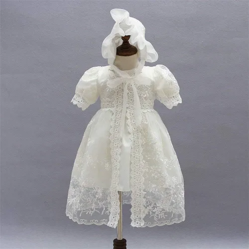 Vista 3 de Coozy Vestidos de bautizo para niña, vestido de princesa, boda, ocasiones especiales, 3 piezas