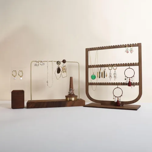 Vista 7 de GemeShou organizador colgante de madera de la joyería, tenedor de exhibición de la joyería de la nuez para la venta, estante de almacenamiento