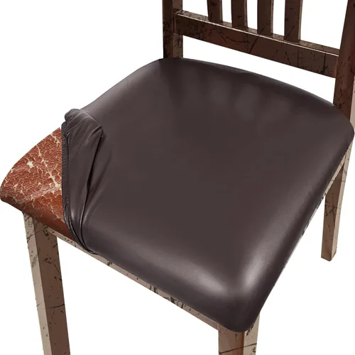Vista 8 de Juego de 2 fundas de asiento para sillas de comedor de cuero PU, fundas impermeables para sillas de cocina, funda elástica para sillas