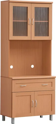 Vista 13 de HODEDAH IMPORT - Armario de cocina alto con espacio cerrado superior e inferior, 1 cajón, gran espacio abierto para microondas en color blanco