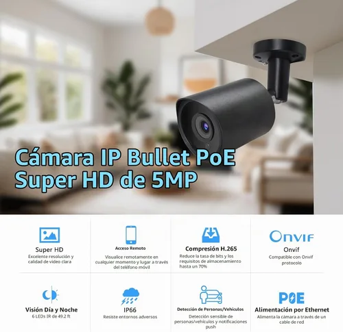 Vista 2 de 5MP PoE IP Bullet Cámara de seguridad con lente de 0.1 in (negro)