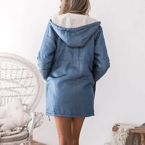 Vista 3 de chouyatou Abrigo largo de invierno con capucha y forro polar Sherpa para mujer