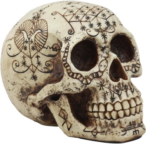 Vista 3 de Ebros Erzulie Freda Veve Haitiano Antiguo Vudú Hechizos de Amor Romance Talismán Tatuaje Cráneo Estatua Gótica Cráneo Lwas Voudou Loa del Amor Día