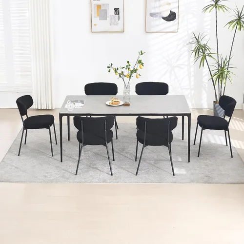 Vista 2 de KCC Juego de 6 sillas de comedor Boucle, sillas modernas de mediados de siglo tapizadas, elegantes sillas de cocina Sherpa, sillas de acento