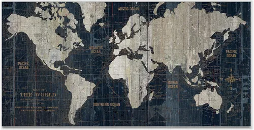 Vista 7 de Lienzo enmarcado para pared, diseño de mapa del viejo mundo azul