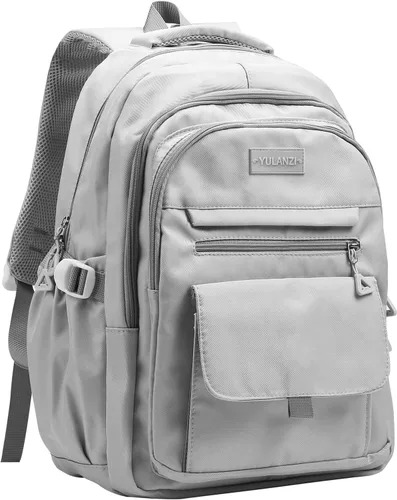 Vista 16 de Phaoullzon Mochila escolar para niñas adolescentes para niños, mochila estética universitaria para laptop para mujeres, Beige, Grande