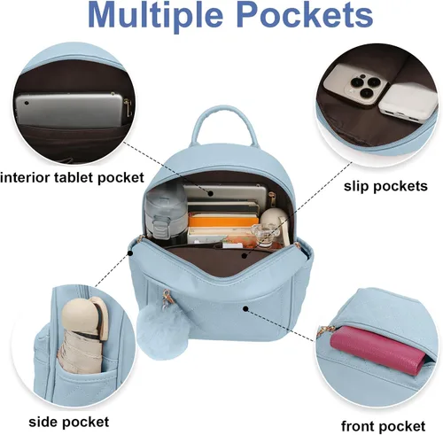 Vista 12 de Mini mochila de moda para niñas, bolso pequeño lindo de cuero a cuadros para mujer, mochilas pequeñas, Negro -, Mini mochila de moda para niñas