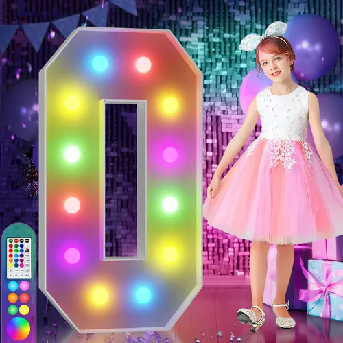 Vista 86 de Imprsv Letras coloridas de marquesina de 3 pies y letras grandes iluminadas RGB con control remoto, decoraciones de fiesta de cumpleaños Carta