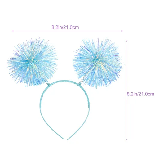 Vista 2 de minkissy Diadema con pompones, diadema de color Bopper, diadema de bola con antena para color azul