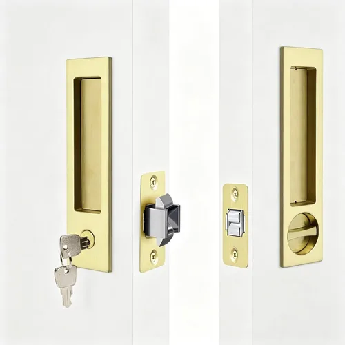 Vista 11 de Dontay Manija de puerta de bolsillo, moderna función de entrada rectangular con llave, pestillo de tracción (dormitorio/baño), herrajes para puerta
