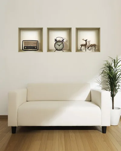 Vista 18 de Arte de pared 3D, juego de calcomanías de nicho, decoración de pared 3D, calcomanías de pared para sala de estar, calcomanías de pared
