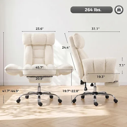 Vista 3 de HOMCOM Silla de oficina Criss Cross con reposabrazos abatibles Blanco crema