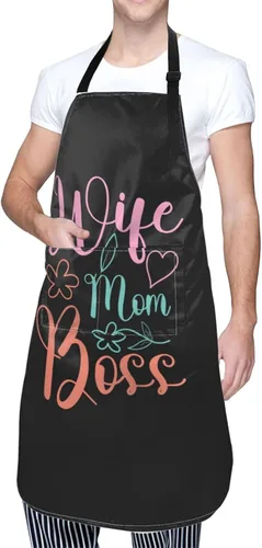 Vista 8 de Wife Mom Boss Aprons With Pockets Men Women Waterproof Adjustable Bib Apron Kitchen Gardening Salon Aprons For Cooking