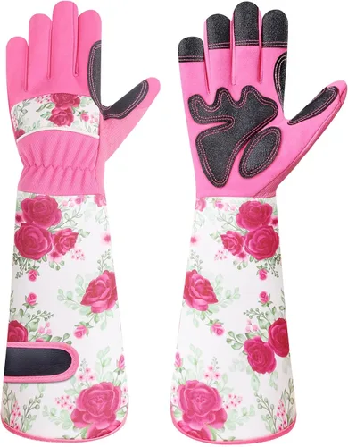 Vista 13 de DLY Guantes de jardinería para mujeres, guantes para rosas resistentes a espinas, guantes largos de jardín para mujeres, guantelete de cuero vacuno