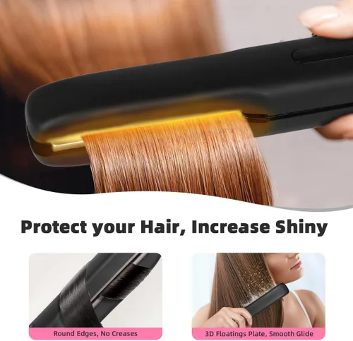 Vista 7 de Gosect Plancha de pelo inalámbrica, mini plancha plana de viaje recargable para mujeres, alisador y rizador de pelo portátil 2 en 1, calentamiento