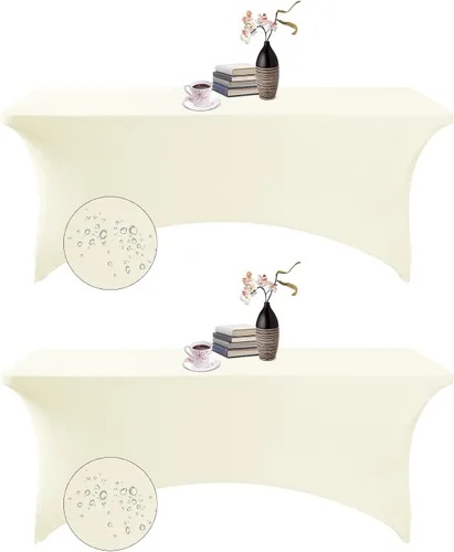 Vista 20 de Paquete de 2 fundas de mesa de elastano impermeables para mesas rectangulares, 6 pies, negras, elásticas, resistentes a manchas, para todas