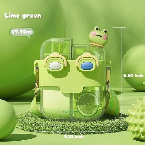 Vista 2 de Two Drink - Botella de agua para niños con pajilla, bonita estética, de gran capacidad, taza de dos capas para niñas, estudiantes, niños, escuela