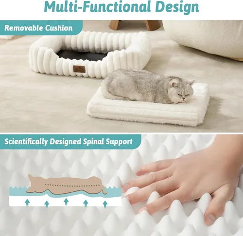 Vista 6 de COZY KISS Cama ortopédica para mascotas para gatos pequeños, cama rectangular lavable para mascotas con parte inferior antideslizante, cama suave