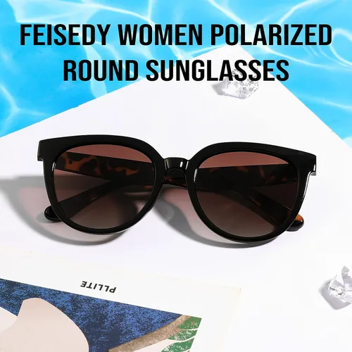 Vista 5 de FEISEDY Gafas de sol para mujer, gafas de sol redondas polarizadas a la moda, estilo moderno, protección UV, Sunnies B4127
