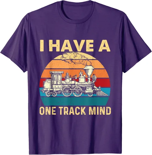 Vista 58 de Camiseta con texto en inglés "I Have A One Track Mind - Trainspotter Model Train Railroad, Negro, S