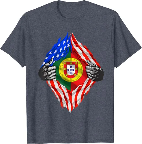 Vista 70 de Camiseta de bandera de Estados Unidos con diseño de raíces portuguesas, Negro, S