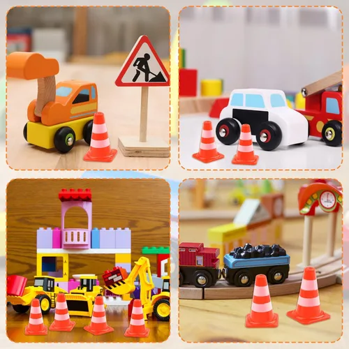 Vista 7 de 30 piezas de conos de tráfico mini, conos de seguridad de carretera de plástico en miniatura, entrenamiento, pequeños, para deportes, construcción