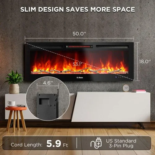 Vista 7 de TURBRO Chimenea eléctrica infrarroja inteligente WiFi de 50 pulgadas con sonido crepitante y llama realista, calentador de cuarzo de 1500 W