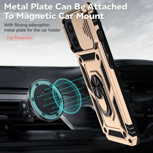 Vista 7 de Funda para iPhone 12/12 Pro, iPhone 12/12 Pro con funda para cámara y soporte, grado militar, a prueba de golpes, resistente, con funda magnética