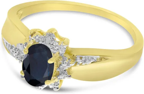 Vista 3 de Anillo de diamantes y zafiro ovalado de oro amarillo de 14 k