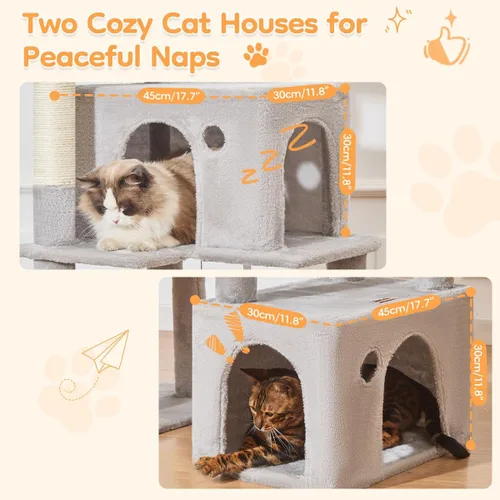 Vista 6 de Taoqimiao - Árbol para gatos de 71 pulgadas para gatos de interior grandes y adultos, torre alta de varios niveles, condominio para 2 gatos con 6