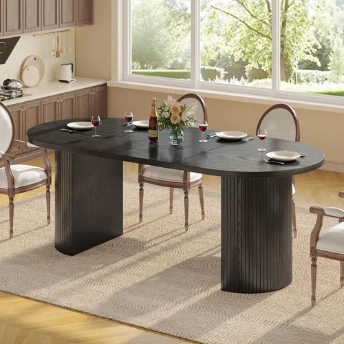 Vista 8 de ONBRILL - Mesa de comedor ovalada de 70.8 pulgadas para mesa de comedor ovalada de 4 a 6 pulgadas con base curvada, color negro Mesas de cocina
