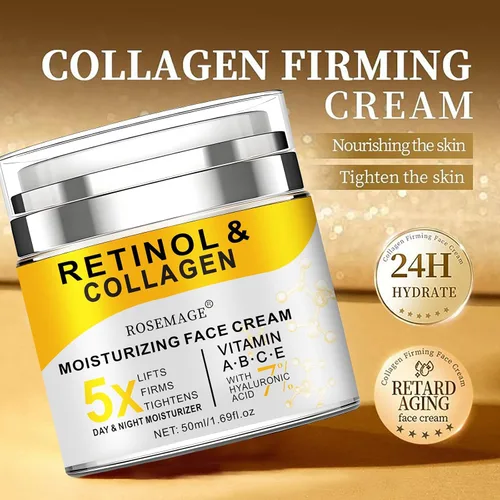 Vista 2 de Crema de retinol para rostro con colágeno y ácido hialurónico - Crema antienvejecimiento antiarrugas para mujeres y hombres - Hidratante facial