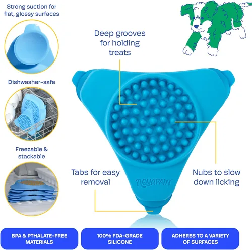 Vista 5 de Aquapaw Alfombrilla de silicona para lamer perros – Almohadilla de alimentación lenta con ventosa – Ayuda calmante para el tiempo del baño y aseo