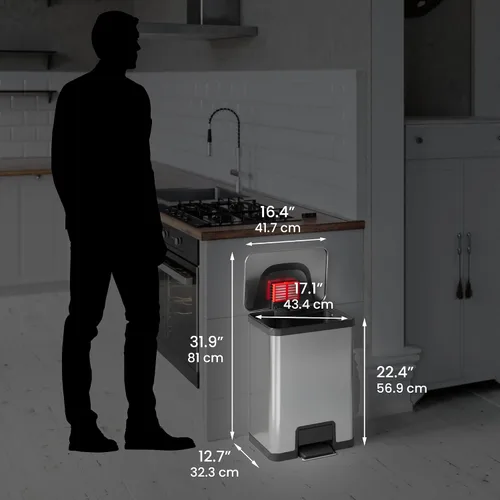 Vista 5 de iTouchless Airstep - Cubo de basura con pedal de 13 galones con sistema de control de olores, basurero de acero inoxidable de grado comercial