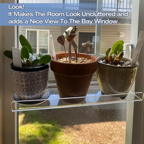 Vista 7 de Paquete de 2 cajas de ventana de acrílico de 12 pulgadas, estantes para plantas, con extensor de alféizar de ventana con ventosa, para suculentas