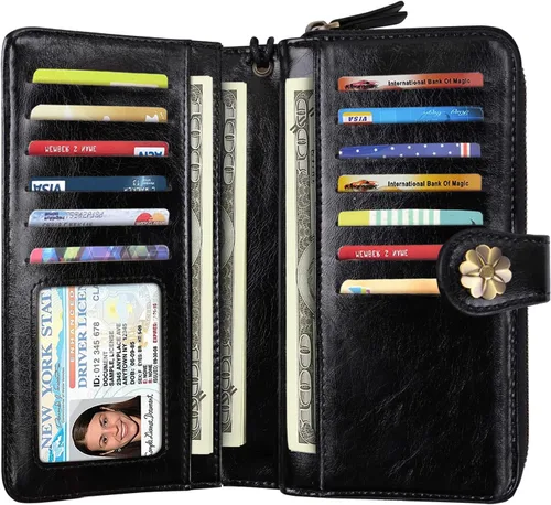 Vista 2 de Coco Rossi Billeteras para mujer con múltiples tarjetero, cartera de embrague, tarjetero, organizador de tarjetas para mujer con correa