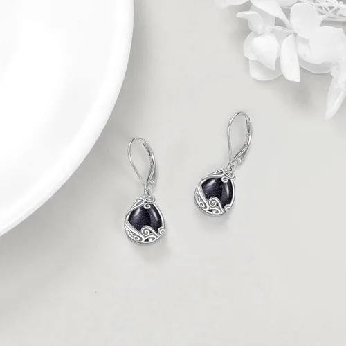 Vista 45 de Aretes colgantes con forma de lágrima de filigrana de piedra lunar de plata de ley 925 con cierre de palanca para mujer, regalos de joyería