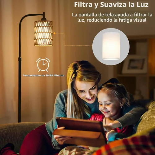Vista 3 de LAMSU Lámpara de pie con control remoto, lámpara de pie de ratán regulable con bombilla LED, lámpara de poste alto industrial negra con pantallas