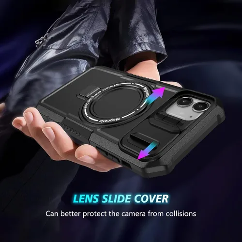 Vista 8 de Funda magnética para iPhone 11, soporte de anillo con ventana corrediza, funda protectora mate a prueba de golpes para iPhone 11 6.1, fundas