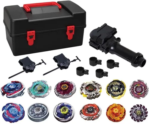 Vista 2 de Battling Top Game Metal Fusion 4D Series Battle Set 12 Spinning Tops 4 Launchers Gyro Game con caja de almacenamiento, regalo para niños mayores
