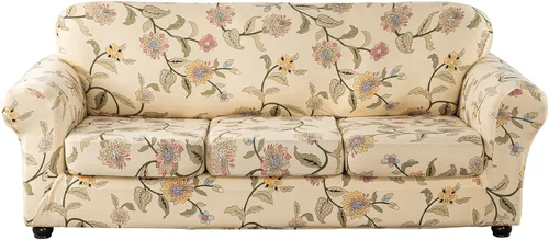 Vista 18 de Lamberia Funda de Sofá Estampada de Alta Elasticidad Fundas de Sofá de 2 Piezas Funda de Sillón con Una Funda de Cojín Separada Parte Inferior Flor