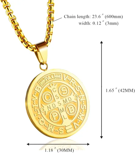 Vista 4 de MAXVIN Collar con colgante de exorcismo de San Benito para hombre, acero inoxidable, cruz católica, protección de demonios, cazador de fantasmas