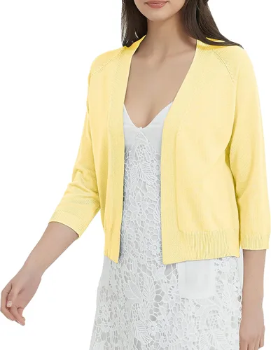 Vista 2 de Women's 34 Sleeve Open Front Cropped Cardigan Solid Shrugs Lightweight Knit Sweater