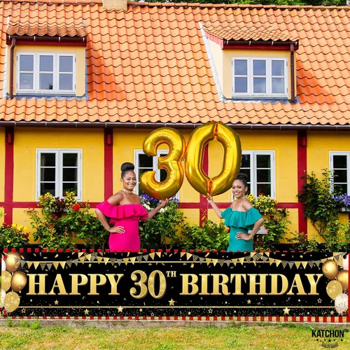 Vista 6 de KatchOn, Cartel grande de feliz cumpleaños 30 para patio, 120 x 20 pulgadas, decoraciones de cumpleaños número 30 para mujeres y hombres, pancarta