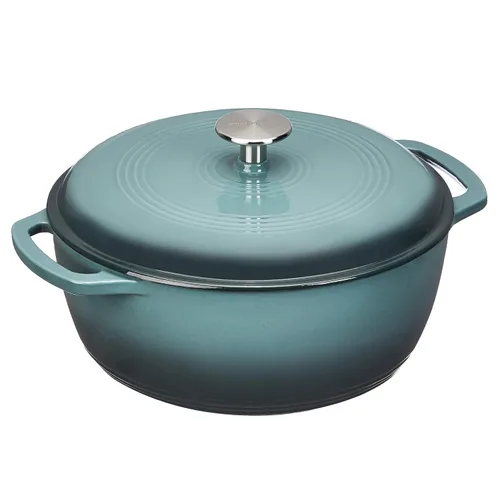 Vista 12 de Amazon Basics Olla de horno holandés de hierro fundido con tapa, esmaltada, redonda, doble asa, resistente, pequeña, 4.3 cuartos de galón, azul