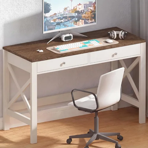 Vista 15 de ChooChoo Escritorio de Oficina en Casa Mesa de Escritura Mesa de Computadora Diseño Moderno Escritorio Negro con Cajones, Mesa de Tocador