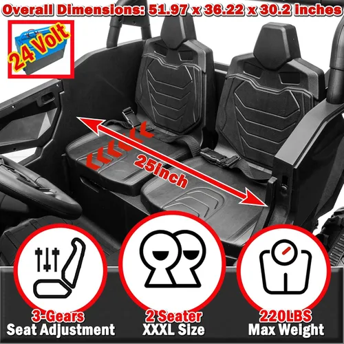 Vista 6 de NEWQIDA Juguetes de paseo XXXL de 24 V para niños grandes, UTV de 2 plazas con control remoto, 4WD todoterreno lado a lado, máximo 220 libras