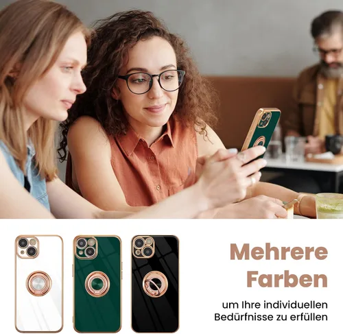 Vista 6 de ZCDAYE Funda para iPhone 14 Pro Max, iPhone 14 Pro Max con soporte de anillo magnético, borde dorado galvanizado suave TPU a prueba de golpes