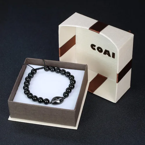 Vista 6 de COAI Pulsera de concha de turmalina negra con cuentas de piedra
